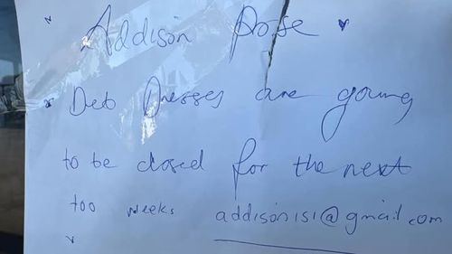 This was the note that greeted customers when Addison Rose Deb Dresses closed on March 4.