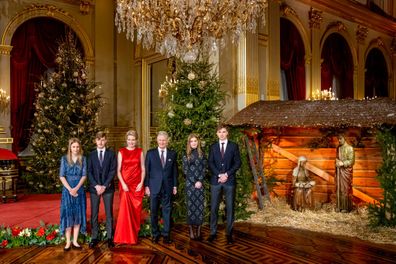 King Philippe of Belgium, Queen Mathilde of Belgium, Princess Elisabeth of Belgium, Prince Gabriel of Belgium, Prince Emmanuel of Belgium and Princess Eleonore of Belgium attend the Christmas concert in the Royal Palace on December 21, 2021 in Brussels, Belgium.  
