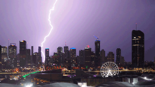 Lightning seen from South Bank, Brisbane. (Supplied: Aroha Watson)
