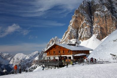 A marvellous day for skiing at the Monte Cristallo, Dolomiti, Italy. 
