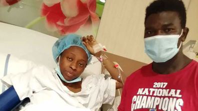 Nigerian couple Suliyat Abdulkareem and Tijani Abdulkareem pictured at the Latifah Women and Children's Hospital in Dubai. Their quadruplet babies were born on July 1.
