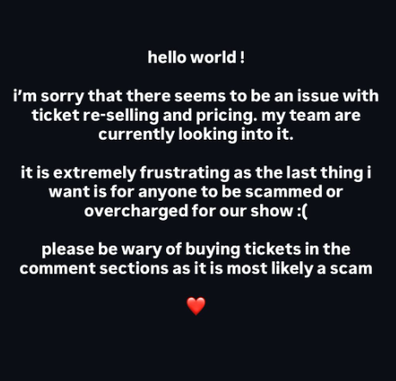 Olivia Dean reacts to pricing issue