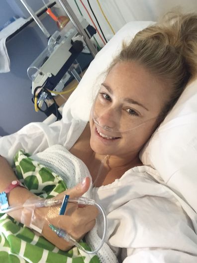 Jenna-Lea Clark in hospital after being diagnosed with cervical cancer.