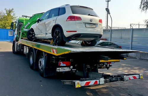 The damaged Volkswagen being towed for a second time. (Supplied)