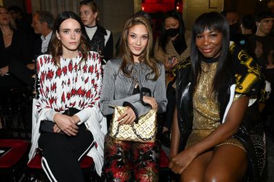 Eileen Gu pictured with Stacy Martin (left) and Venus Williams (right) at the Louis Vuitton Womenswear Spring/Summer 2022 show at Paris Fashion Week last October.