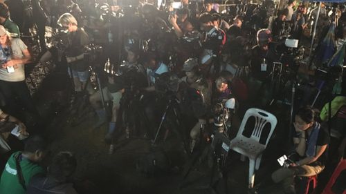 Scores of media was waiting for news of a rescue. Picture: Twitter