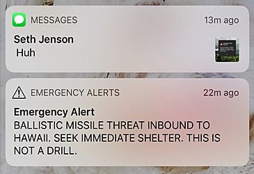Which US state's alert system mistakenly warned residents of a missile attack?