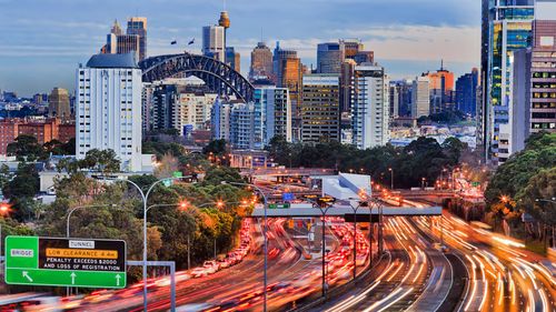 Traffic near the Sydney Harbour Bridge.