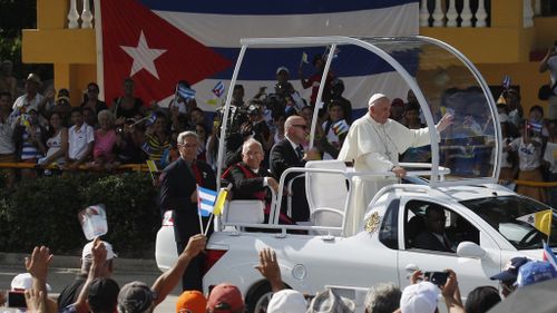 The Pope will make his way through Washington tomorrow in his Popemobile, pictured here in Cuba last week. (AAP)