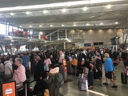 Five flights out of Sydney Airport today were cancelled by Jetstar, causing commuter chaos as travellers sought to be urgently rebooked onto other flights. Picture: Supplied.