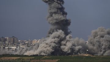 Smoke rises following an Israeli airstrike in the Gaza Strip, as seen from southern Israel, Friday, Oct. 20, 2023. 
