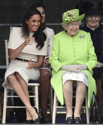 Queen Elizabeth II and the Duchess of Sussex at the opening of the new Mersey Gateway Bridge in Widnes, Cheshire.  Thursday 14 June 2018 