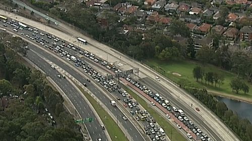 Traffic was backed up to the Lane Cove Tunnel due to a crash in the Harbour tunnel.