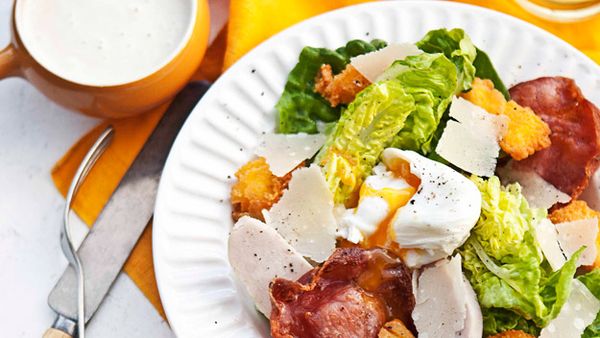 Smoked chicken Caesar salad with polenta croutons