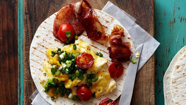 Bacon and egg scramble wrap