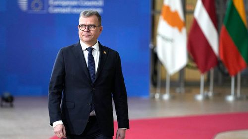 Finland's Prime Minister Petteri Orpo arrives for an EU summit at the European Council building in Brussels, Thursday, Dec. 14, 2023.