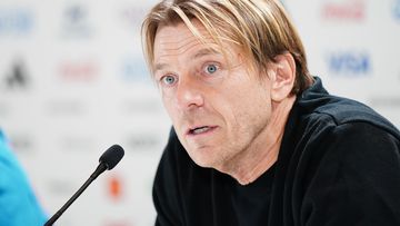 Australia Head Coach Tony Gustavsson talks during a press conference at Stadium Australia, Sydney. Picture date: Tuesday August 15, 2023. (Photo by Zac Goodwin/PA Images via Getty Images)