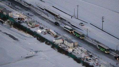 Japan Miyagi prefecture snow storm pile-up