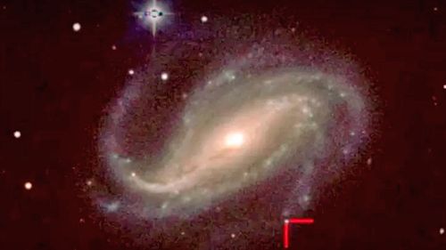  Supernova 2016gkg, between the two red lines, in the galaxy NGC 613, 80 million light-years from Earth. (Image: Carnegie Institution for Science/Las Campinas Observatory/UC Santa Cruz/UC Berkeley).