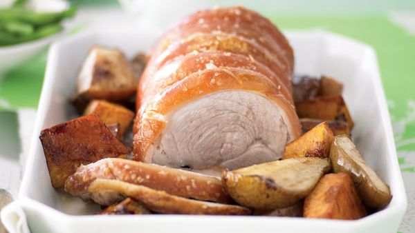 Roast pork and baked pears