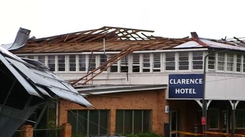 Maclean's Clarence Hotel had its roof ripped off by the gale force winds. (9NEWS)