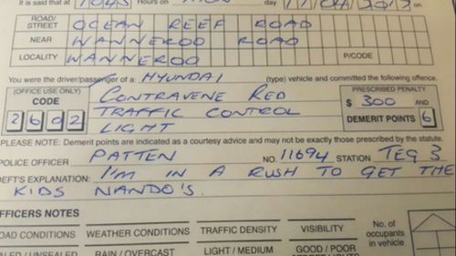 WA driver caught running red light 'in a rush' to get Nando's