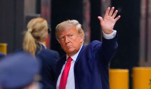 NEW YORK, NEW YORK - APRIL 03: Donald Trump arrives at Trump Tower on April 03, 2023 in New York City. (Photo by Gotham/GC Images)