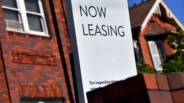 A &quot;now leasing&quot; sign at a property listed for rent in Sydney.