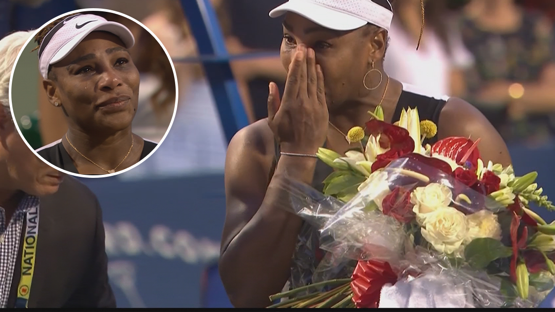 Retiring Serena Williams wipes away tears after loss to Belinda Bencic in Toronto