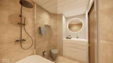The cabins feature a state-of-the art bathroom.