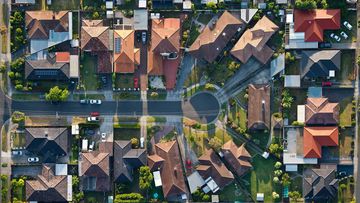 An aerial view of houses in suburban Melbourne.