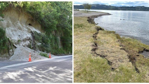 Small landslides (left) and ground movement at local beaches were found after the quake.