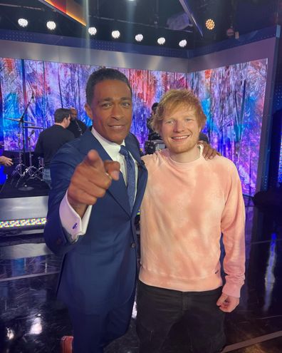 Good Morning America host TJ Holmes and Ed Sheeran.