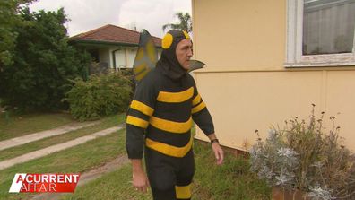 A Current Affair reporter Brady Halls wore a bee costume for one of his stories.