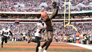 Jarvis Landry and Freddie Kitchens exchange words on the sidelines