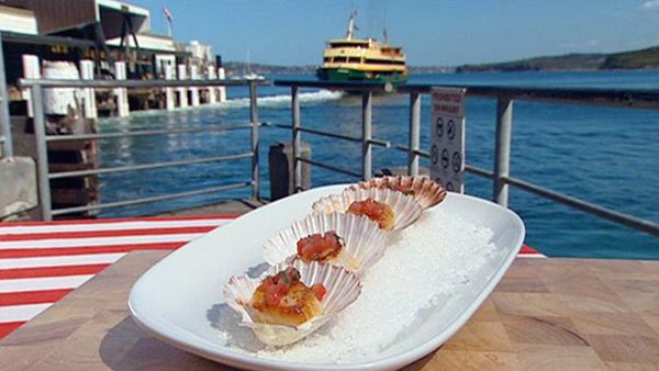 Barbecue seared scallops with sauce vierge