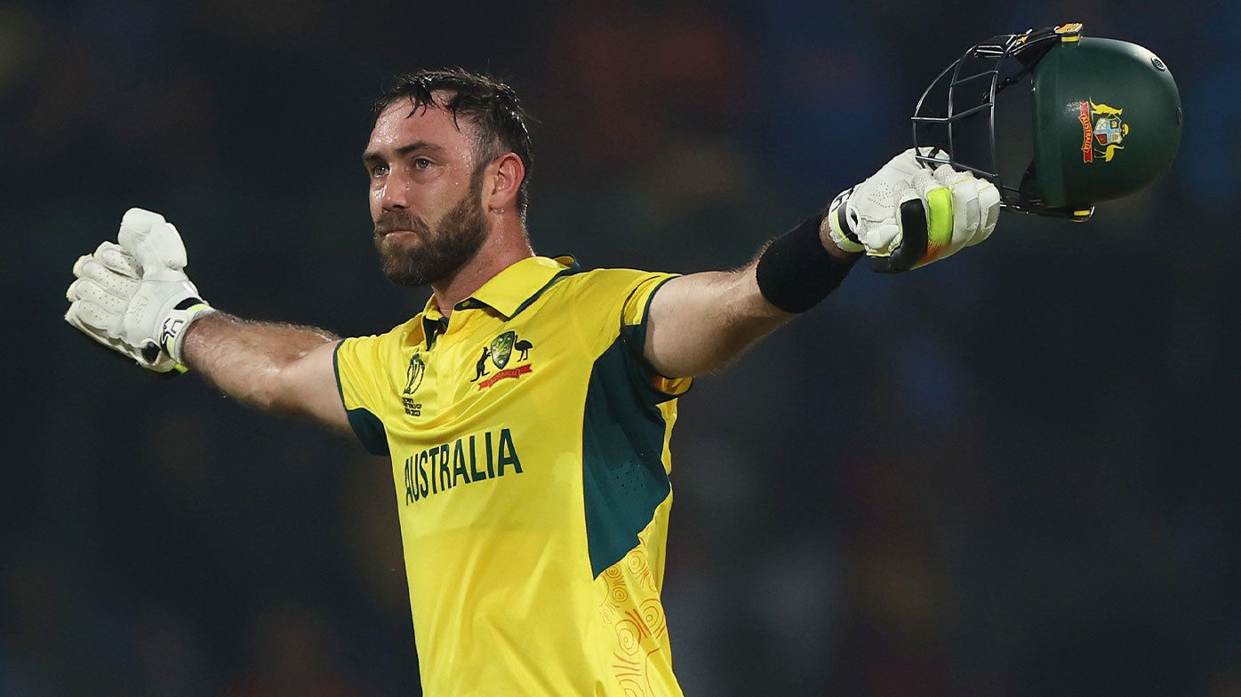 Glenn Maxwell celebrates his century against Netherlands at the World Cup