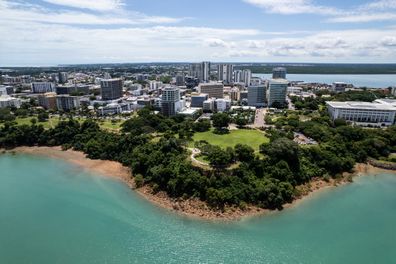 Drone shot of Darwin city