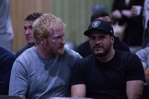 Bulldogs players James Graham and Josh Reynolds. (AAP)