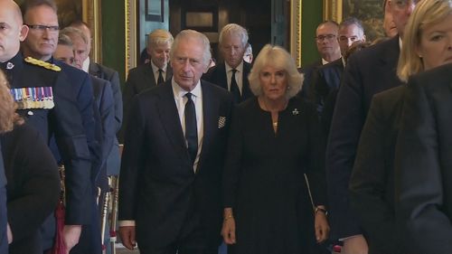 King Charles III and Camilla, the Queen Consort, at Hillsborough Castle.
