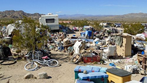 The squalid site where the three children were found in the California desert. (Photo: AP).