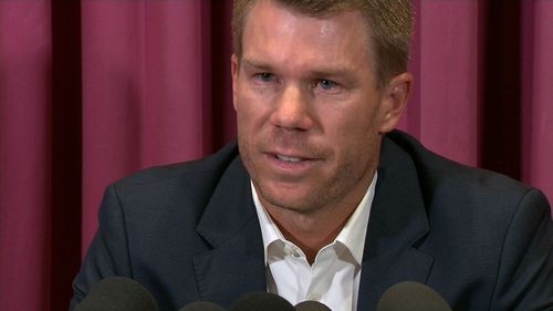 David Warner has broken down in an emotional apology for his part in the Australian cricket ball tampering scandal that has rocked the game. Picture: 9NEWS.