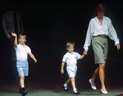 Diana, The Princess of Wales with sons Prince William (left) and Prince Harry leaving Portland Hospital in London after visiting The Duchess of York when she gave birth to her first child, a daughter. 