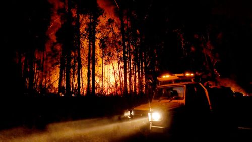 DELWP ( The Department of Environment, Land, Water and Planning ) and CFA ( Country Fire Authority ) Crews monitor fires and begin back burns between the towns of Orbost and Lakes Entrance in east Gipplsland.