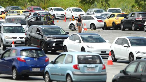 People queue up for testing at Southport on the Gold Coast.