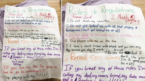 Young girl sends list of strict rules to admirer