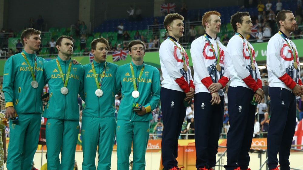 Team GB enjoy gold while Australia are forced to settle for silver in the cycling team pursuit. (Getty Images)