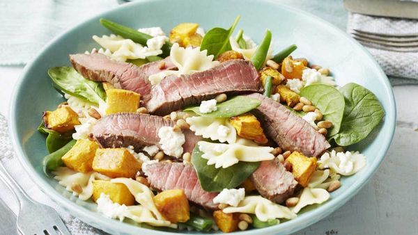 Warm beef and pasta salad