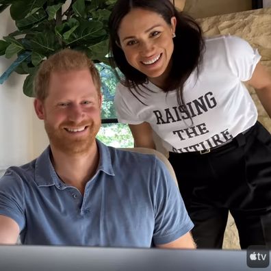 In one clip Meghan joins Harry on a video call.