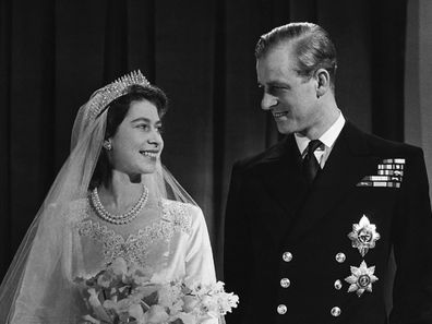 Queen Elizabeth and Prince Philip on their wedding day